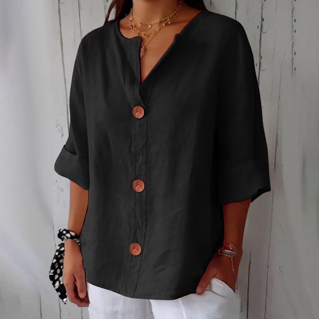 Women's V-Neck Buttoned Blouse - Che Cose Belle