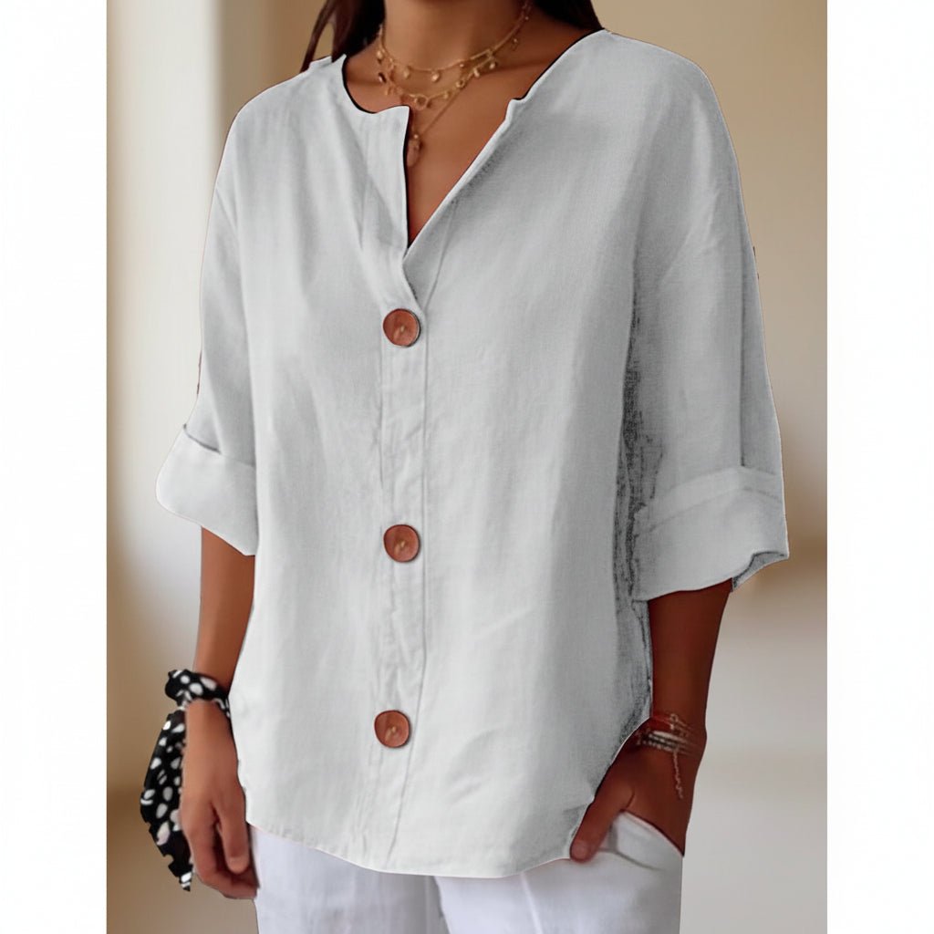 Women's V-Neck Buttoned Blouse - Che Cose Belle