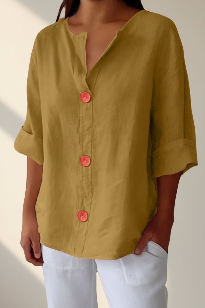 Women's V-Neck Buttoned Blouse - Che Cose Belle