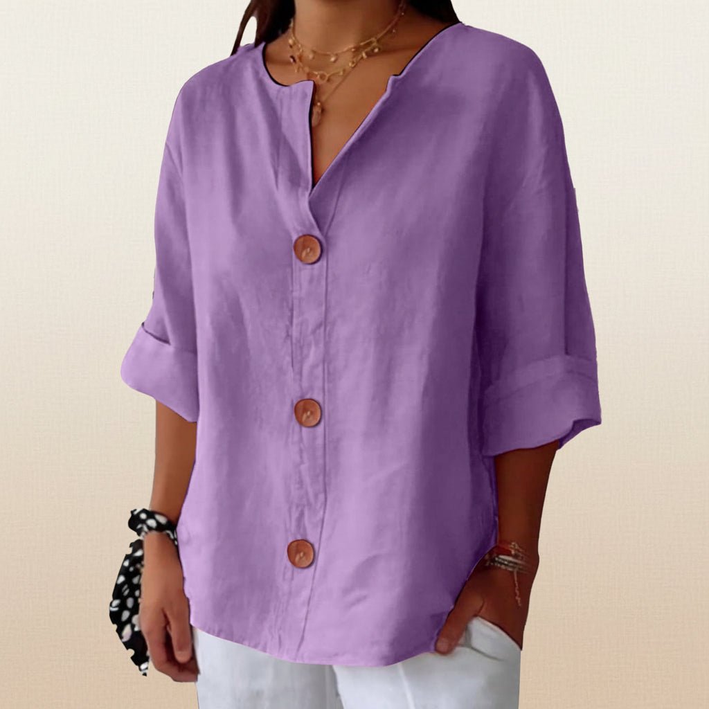 Women's V-Neck Buttoned Blouse - Che Cose Belle