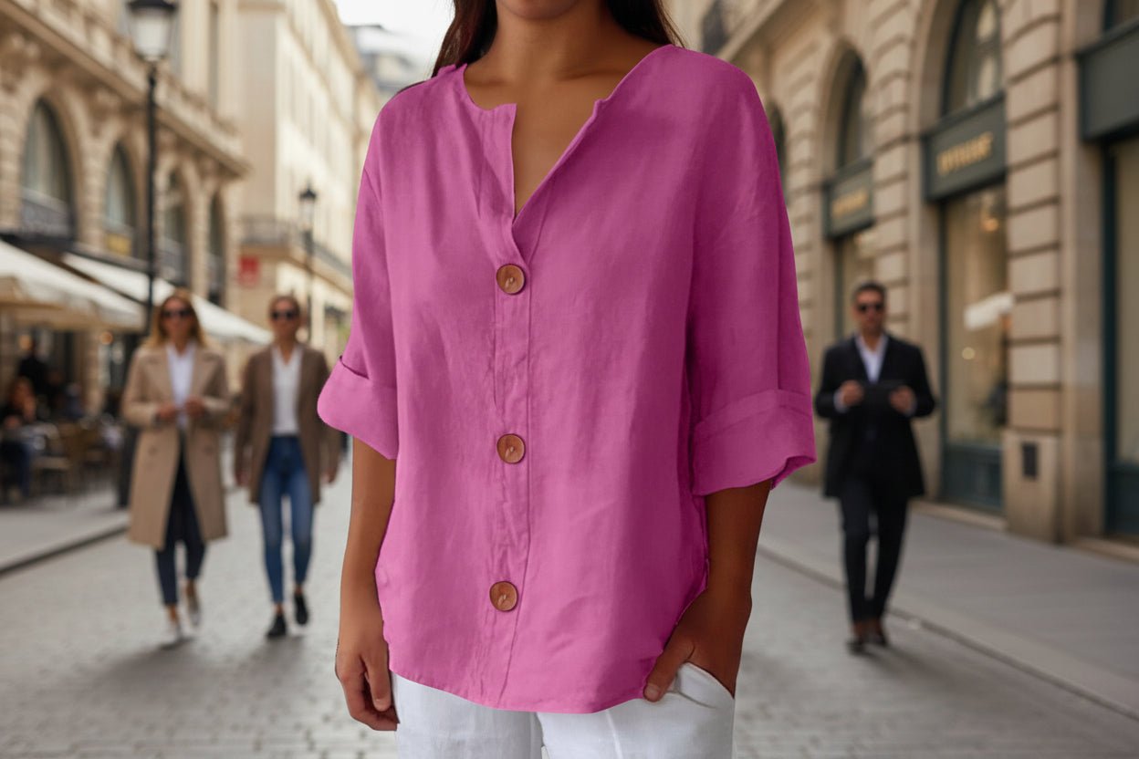 Women's V-Neck Buttoned Blouse - Che Cose Belle