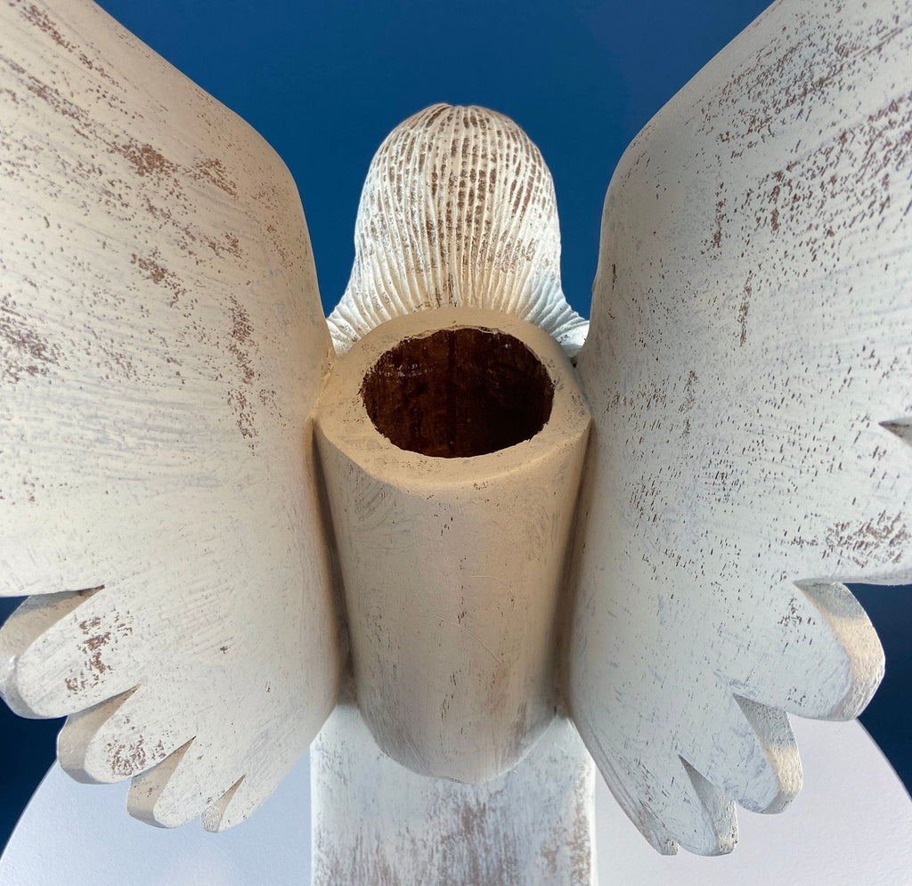 Wooden Hand Carved Angel Figurine. Large Limited Edition, 15, Angel Statue. Stunning Sculpute of Praying Angel. Candle Holder or Art. - Che Cose Belle