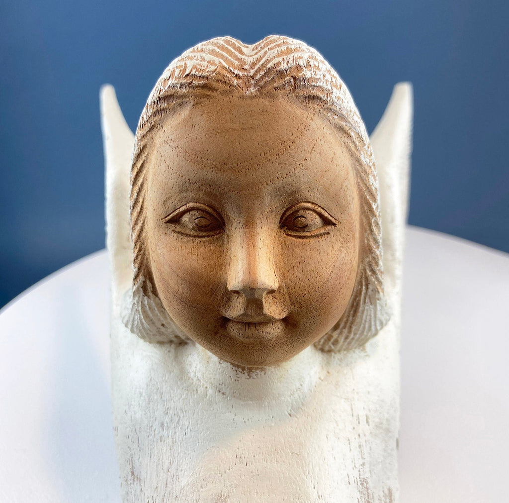 Wooden Hand Carved Angel Figurine. Large Limited Edition, 15, Angel Statue. Stunning Sculpute of Praying Angel. Candle Holder or Art. - Che Cose Belle