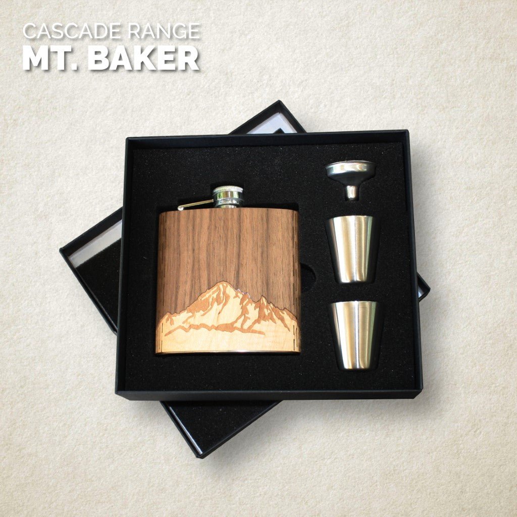 Wooden Hip Flask - Cascade Range (Mt. Baker) - Che Cose Belle