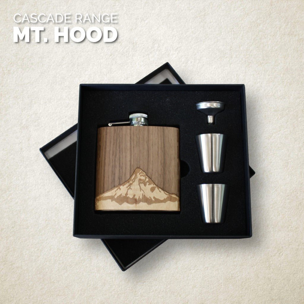 Wooden Hip Flask - Cascade Range (Mt. Hood) - Che Cose Belle