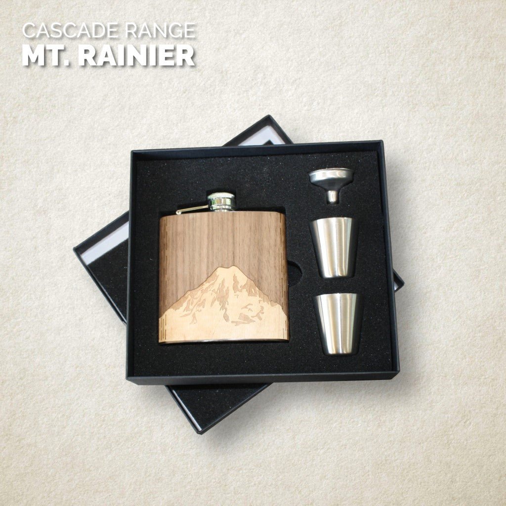 Wooden Hip Flask - Cascade Range (Mt. Rainier) - Che Cose Belle