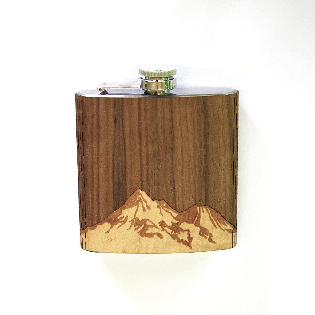 Wooden Hip Flask - Cascade Range (Mt. Shasta) - Che Cose Belle