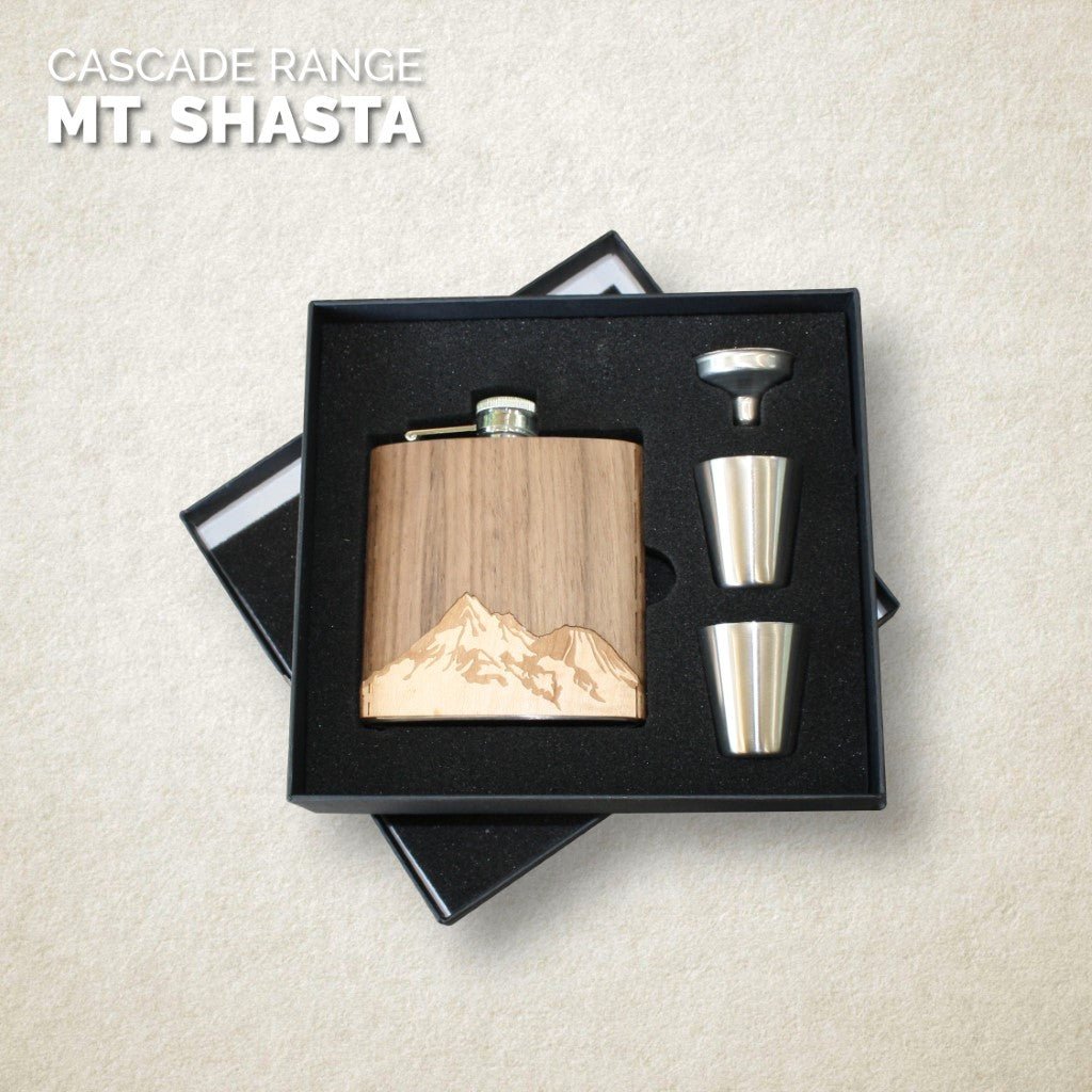 Wooden Hip Flask - Cascade Range (Mt. Shasta) - Che Cose Belle
