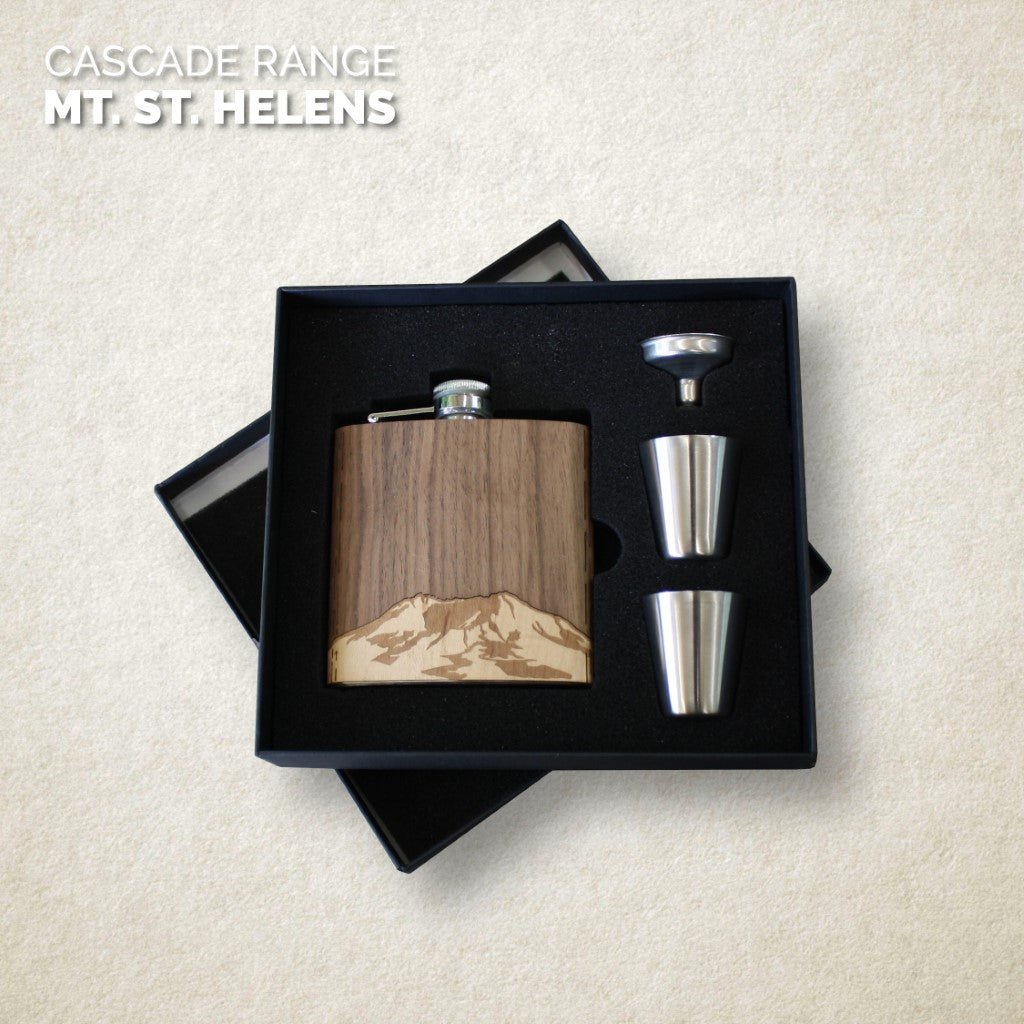 Wooden Hip Flask - Cascade Range (Mt. St. Helens) - Che Cose Belle