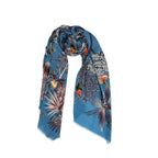 Woodland Embroidered Wool Scarf - Lapis Blue - Che Cose Belle