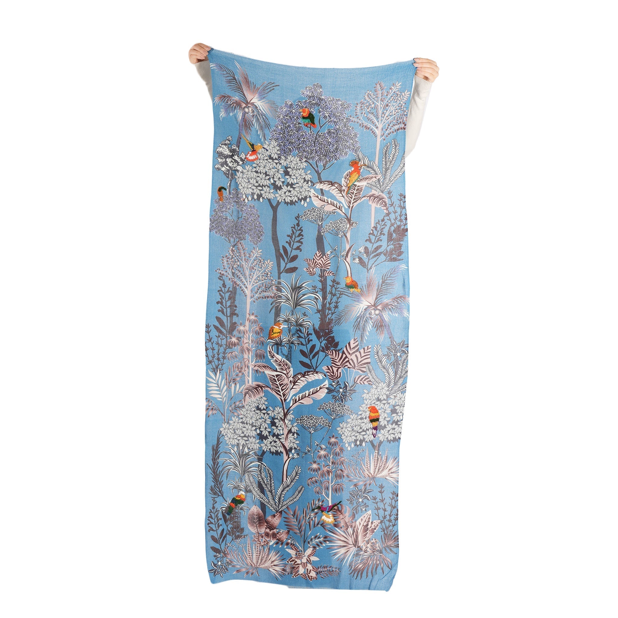 Woodland Embroidered Wool Scarf - Lapis Blue - Che Cose Belle