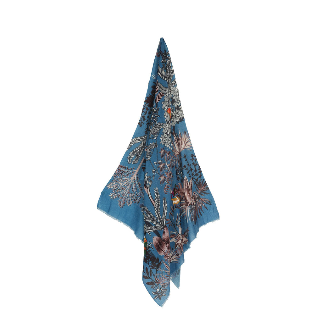Woodland Embroidered Wool Scarf - Lapis Blue - Che Cose Belle