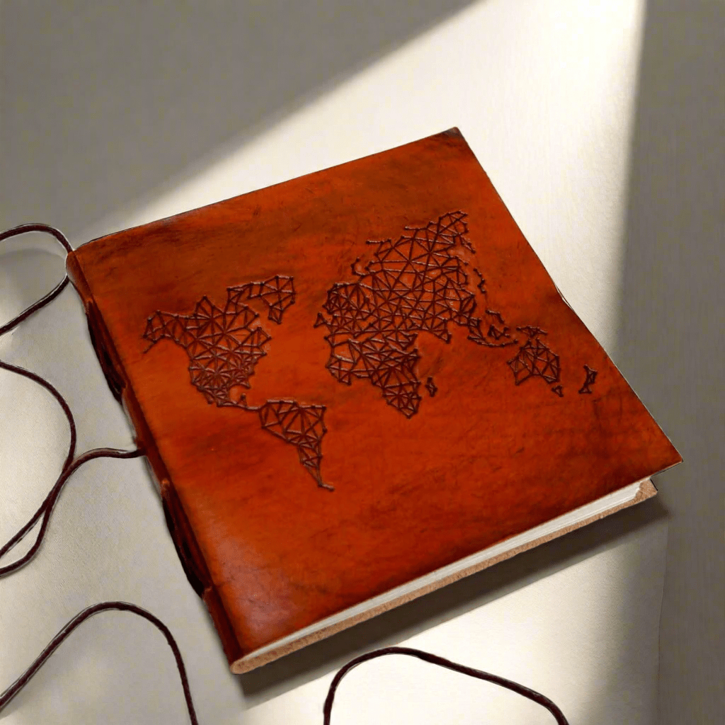 World Map 7x7 Artist Handmade Leather Journal - Che Cose Belle