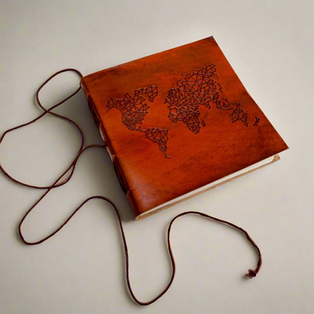 World Map 7x7 Artist Handmade Leather Journal - Che Cose Belle