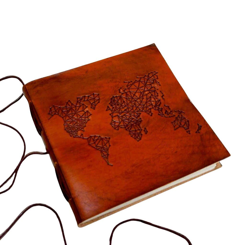 World Map 7x7 Artist Handmade Leather Journal - Che Cose Belle