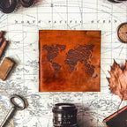 World Map 7x7 Artist Handmade Leather Journal - Che Cose Belle