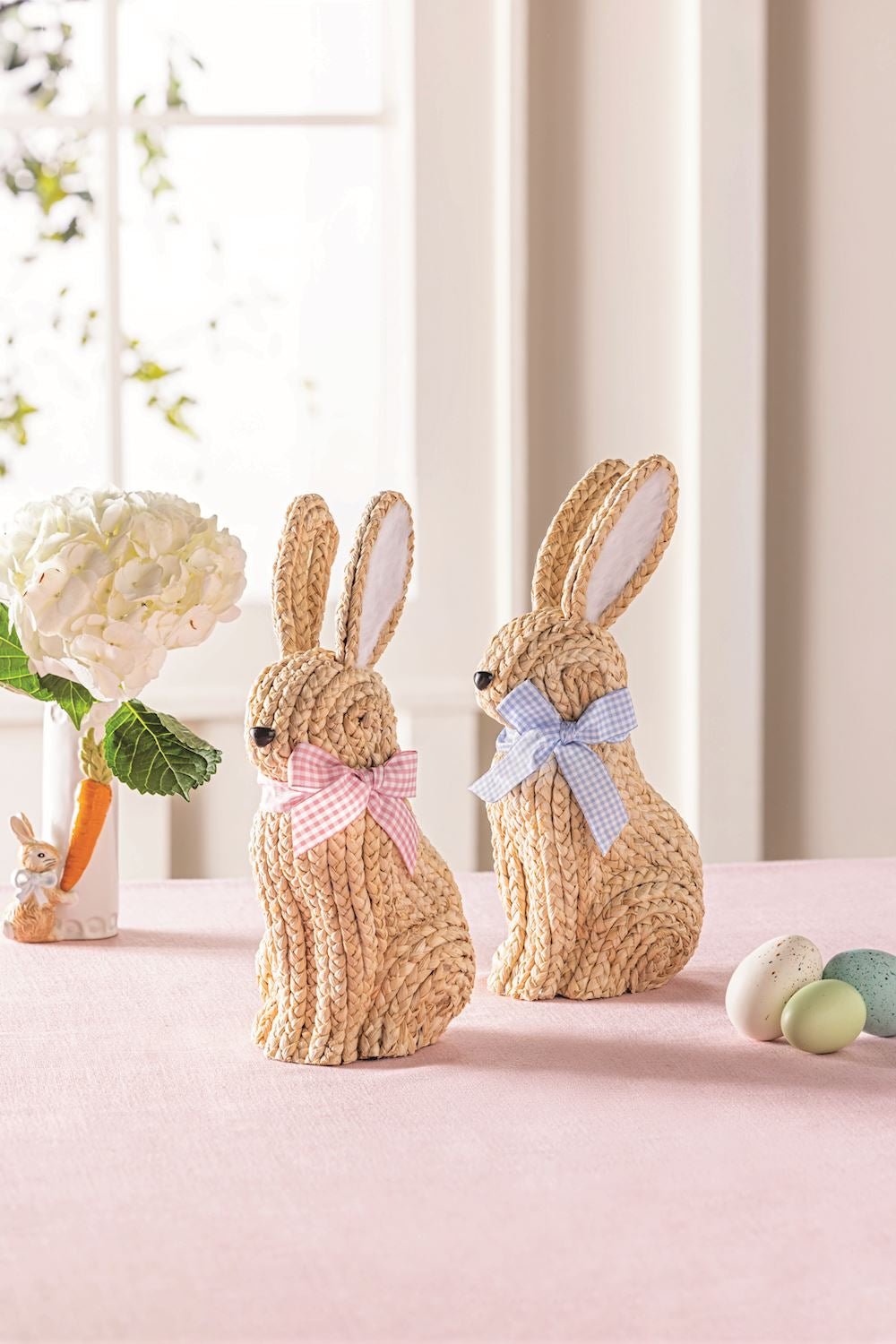 Woven Corn Husk Bunny with Gingham Bow - Che Cose Belle