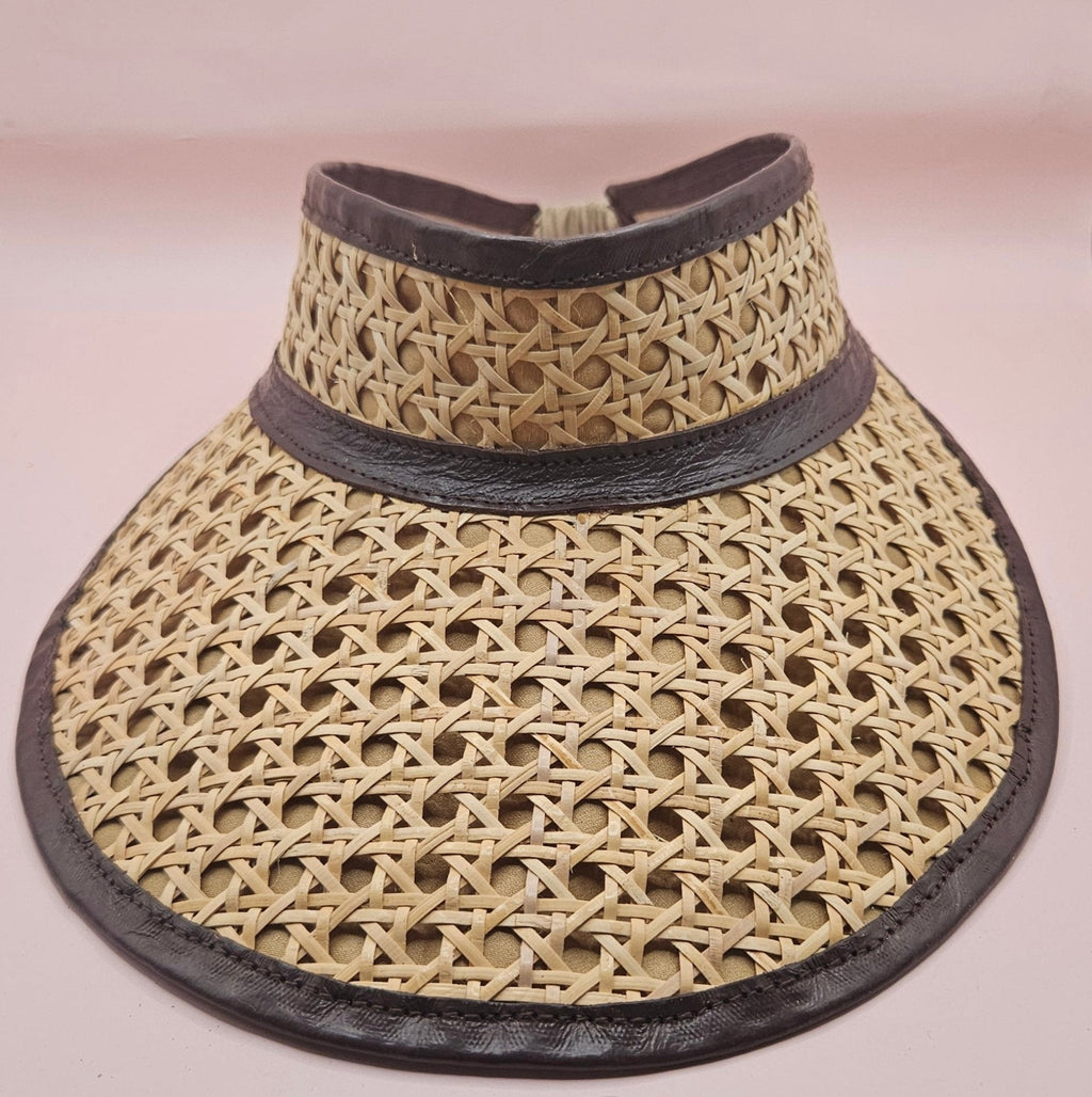 Woven Rattan Cane Visor with Leather Trim – Summer Sun Hat with Elastic Fit | 4 Color Options - Che Cose Belle