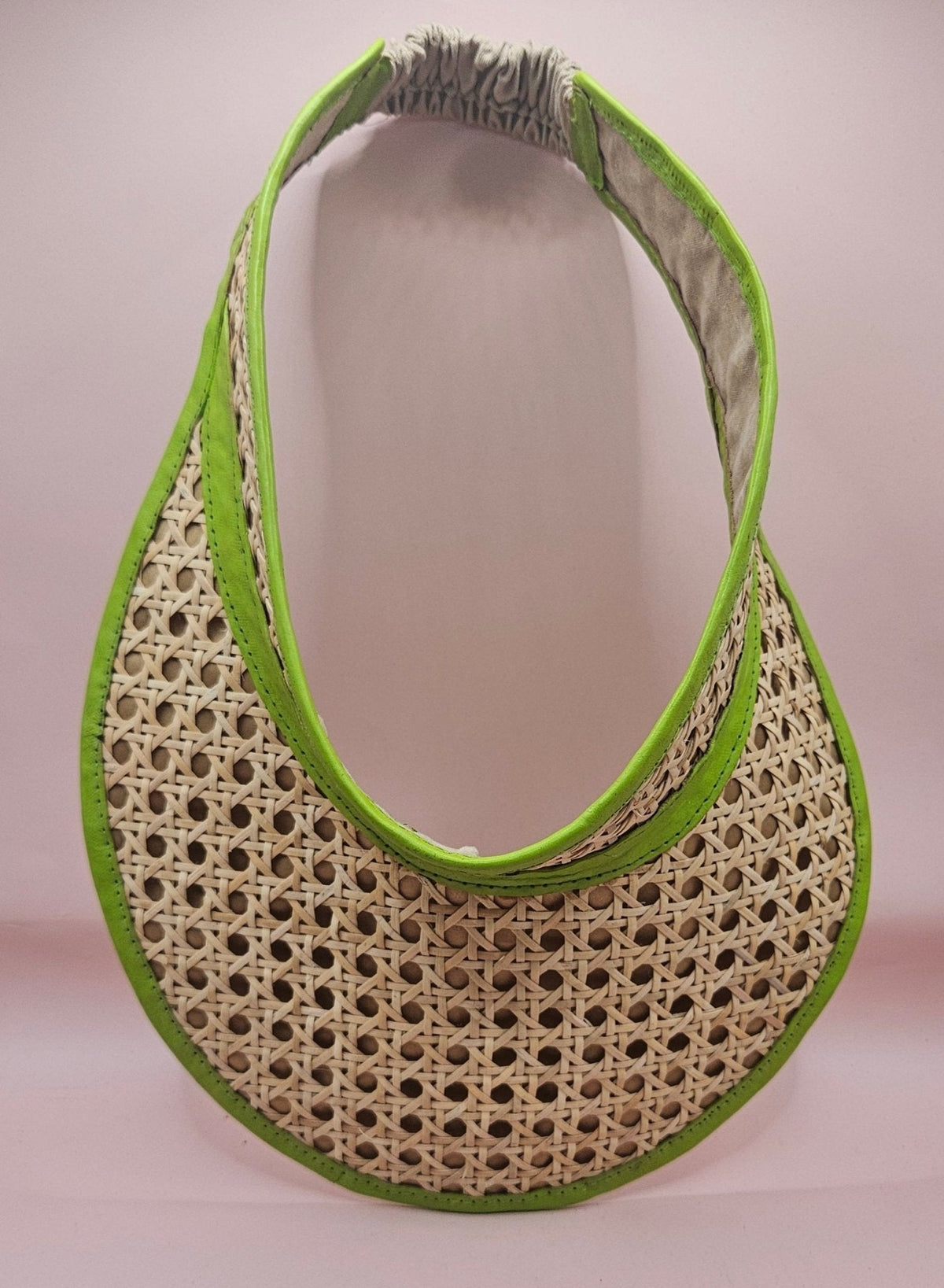 Woven Rattan Cane Visor with Leather Trim – Summer Sun Hat with Elastic Fit | 4 Color Options - Che Cose Belle