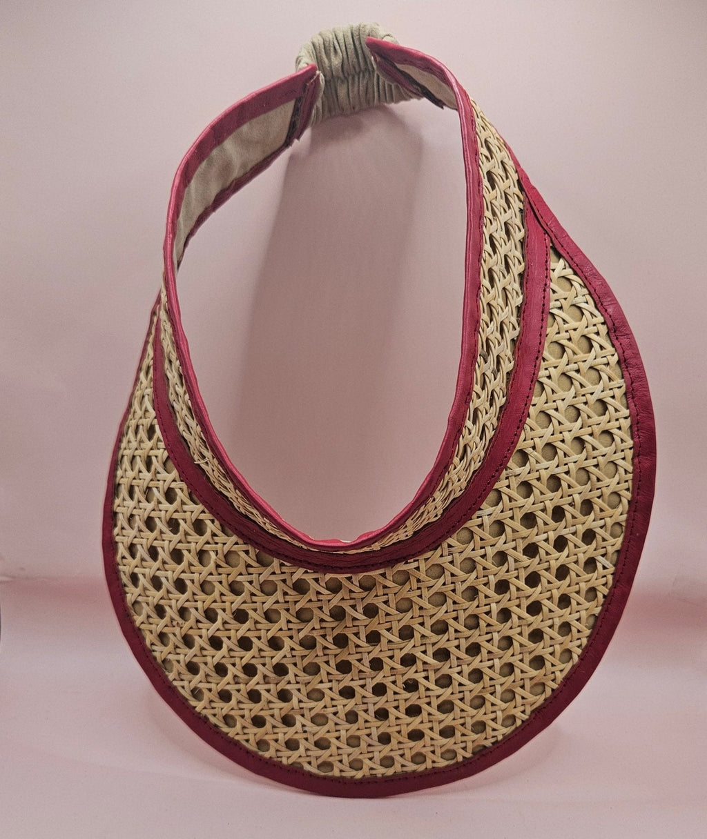 Woven Rattan Cane Visor with Leather Trim – Summer Sun Hat with Elastic Fit | 4 Color Options - Che Cose Belle