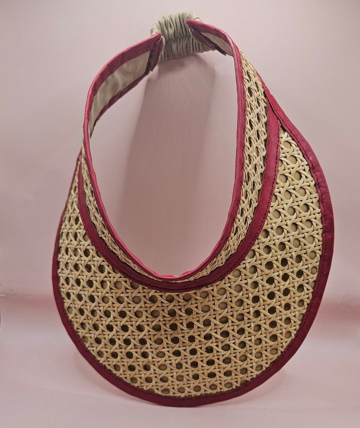 Woven Rattan Cane Visor with Leather Trim – Summer Sun Hat with Elastic Fit | 4 Color Options - Che Cose Belle