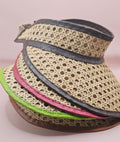 Woven Rattan Cane Visor with Leather Trim – Summer Sun Hat with Elastic Fit | 4 Color Options - Che Cose Belle