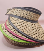 Woven Rattan Cane Visor with Leather Trim – Summer Sun Hat with Elastic Fit | 4 Color Options - Che Cose Belle