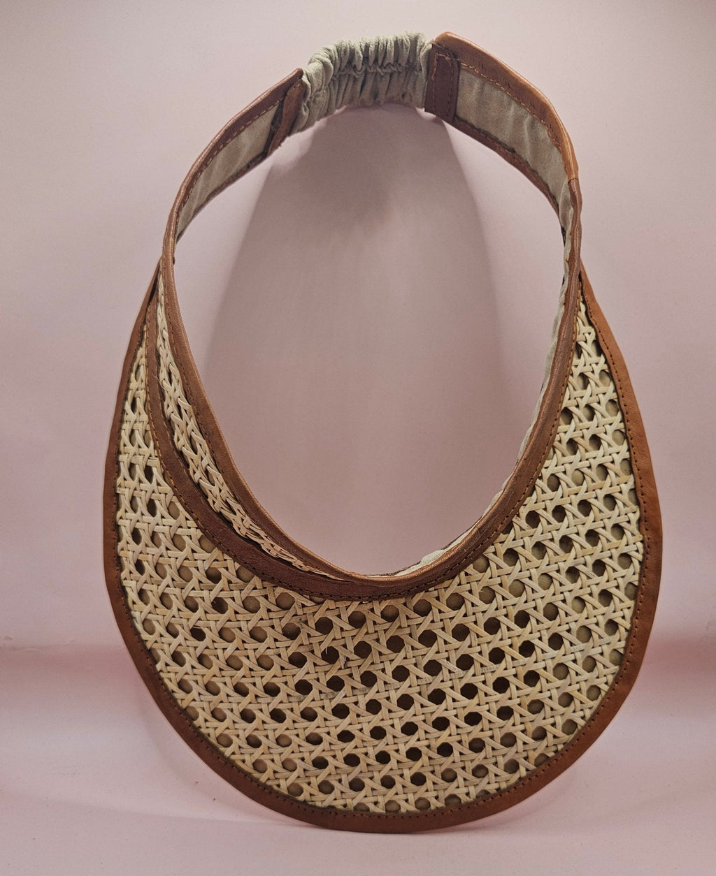 Woven Rattan Cane Visor with Leather Trim – Summer Sun Hat with Elastic Fit | 4 Color Options - Che Cose Belle