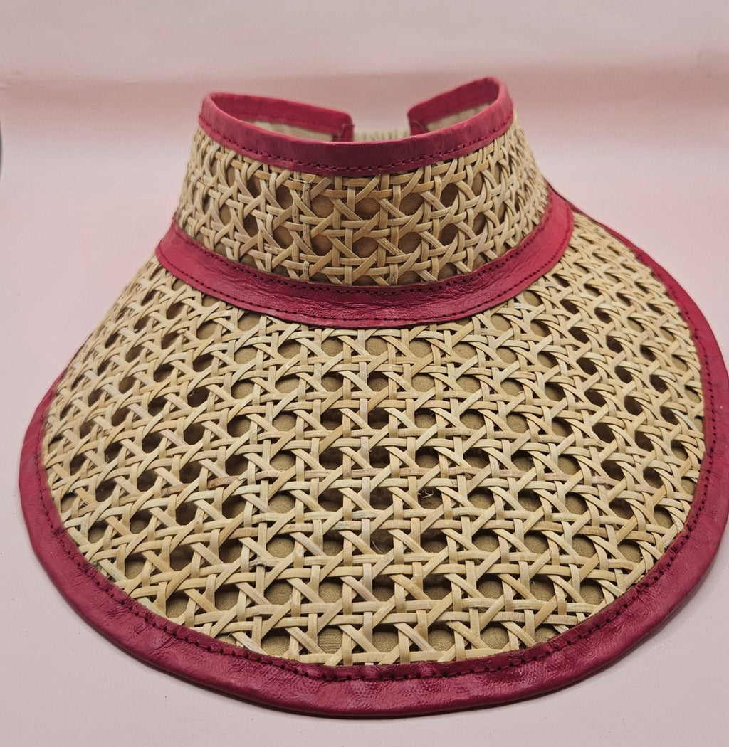 Woven Rattan Cane Visor with Leather Trim – Summer Sun Hat with Elastic Fit | 4 Color Options - Che Cose Belle
