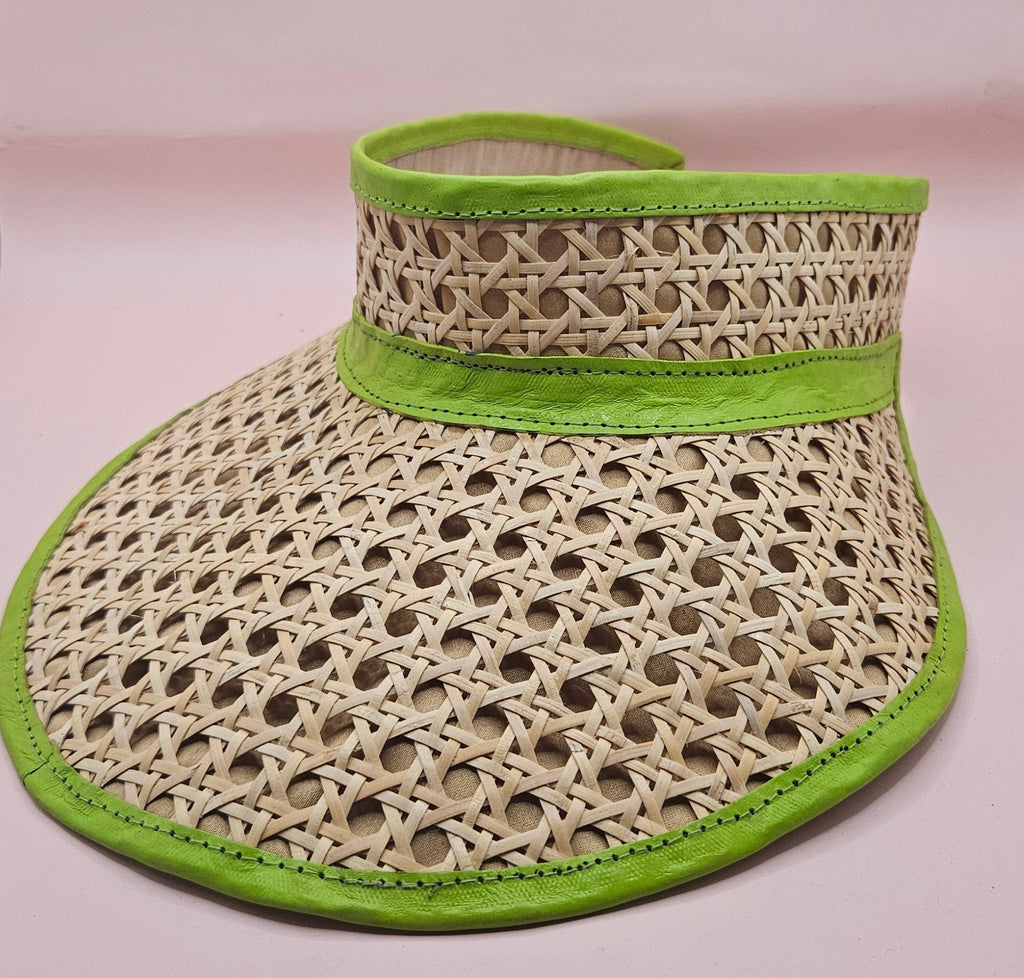 Woven Rattan Cane Visor with Leather Trim – Summer Sun Hat with Elastic Fit | 4 Color Options - Che Cose Belle
