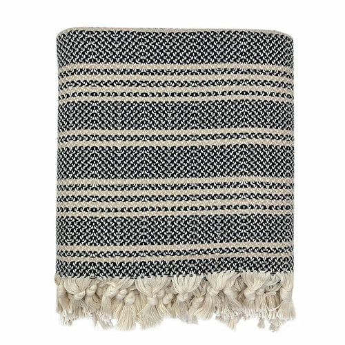 Woven Stripe Turkish Throw Cotton Fringe Lightweight