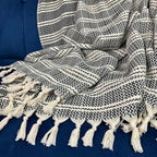 Woven Stripe Turkish Throw Cotton Fringe Lightweight