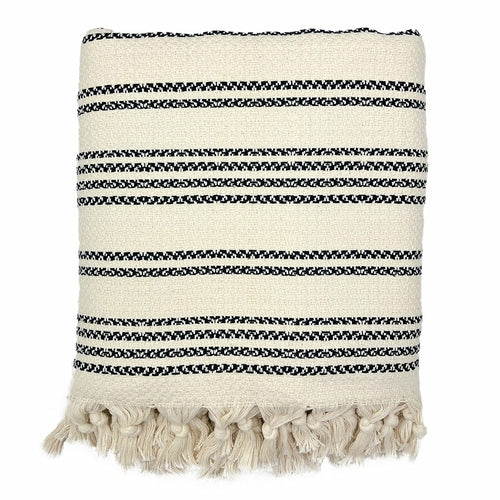 Woven Stripe Turkish Throw Cotton Fringe Lightweight