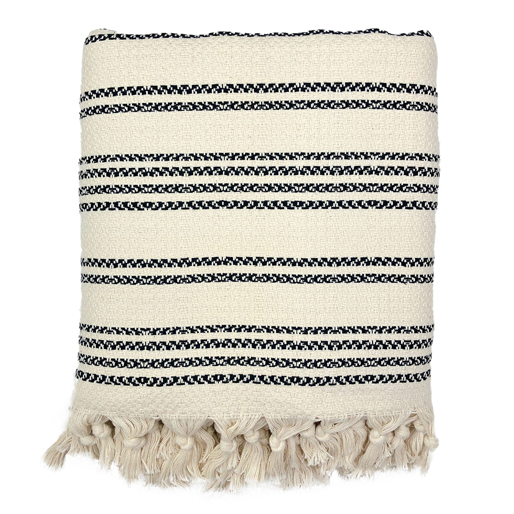 Woven Stripe Turkish Throw Cotton Fringe Lightweight