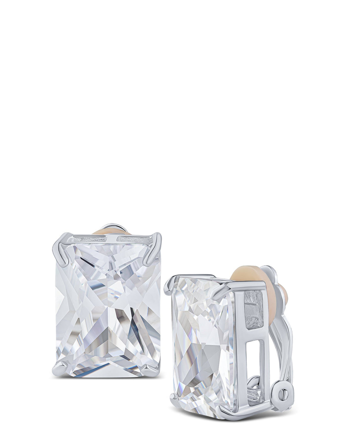 XL Emerald CZ Clip Earrings - Che Cose Belle