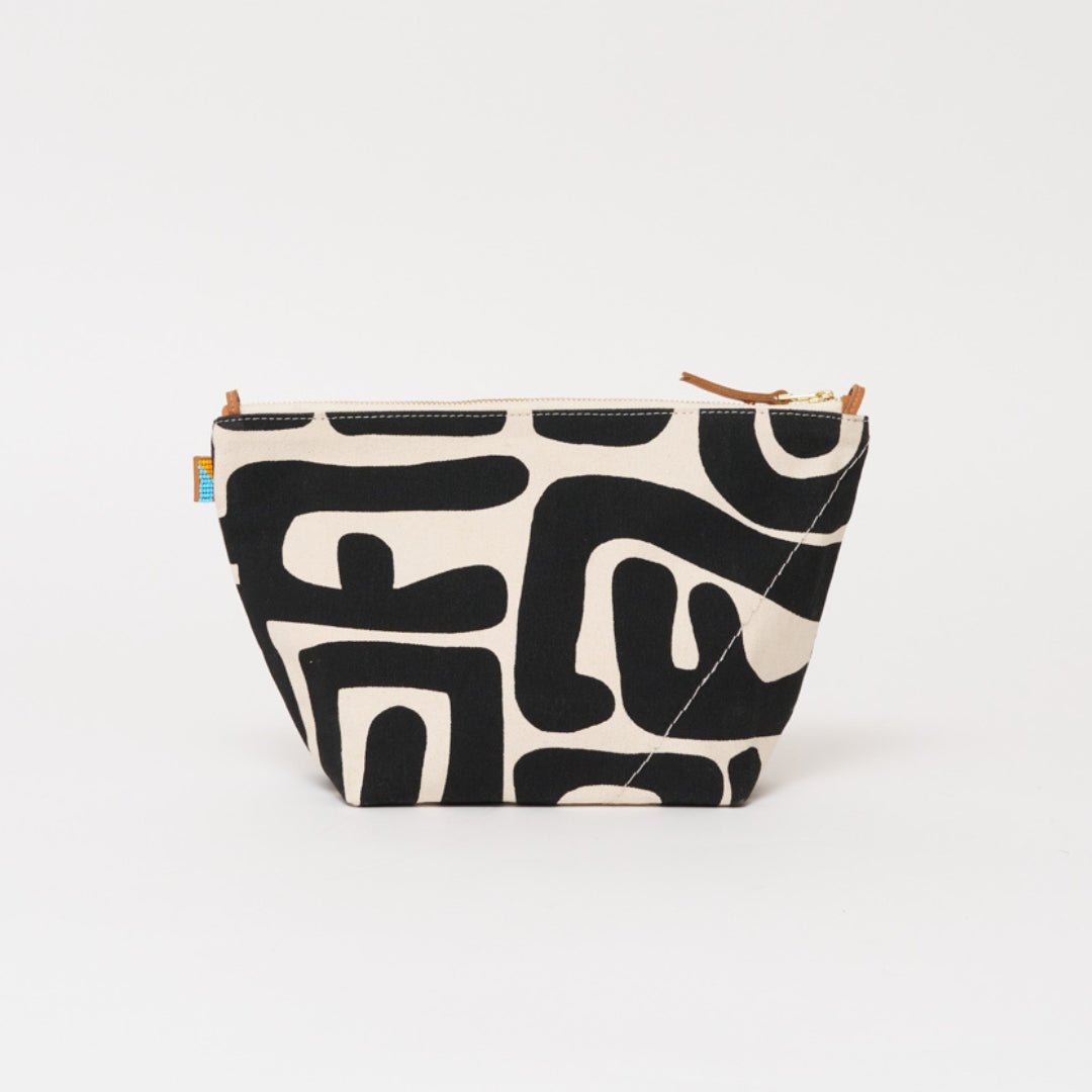 XLarge Convertible Pouch - Black Kuba with Beaded Red Heart with Medium Leather Strap - Che Cose Belle