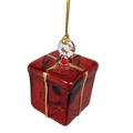 Blown Glass Present Ornament - Red