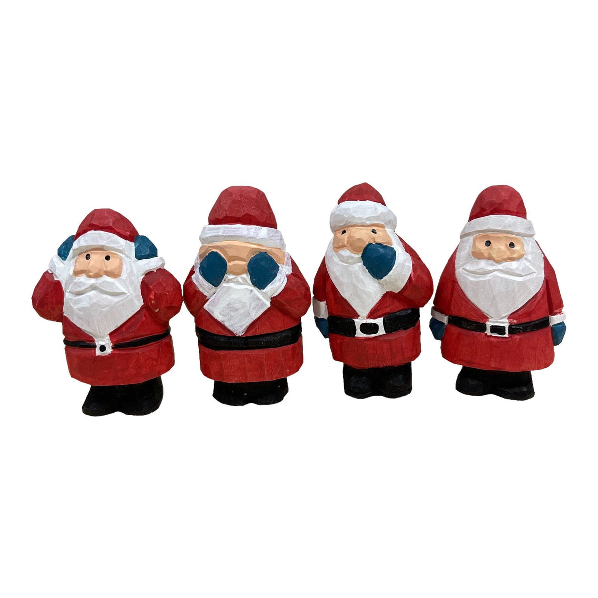 YEEYAYA 4 PCs Santa Sets Wood sculpture Hand Carved Wood Wooden Santa Claus Figurine Christmas gift Wood Statue home Decor - Che Cose Belle