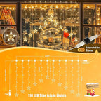 YOUNGAR Stars Icicle Lights, Stars Curtain Lights,11.5ft 118LED Hanging for Home Bedroom Ceiling, Warm White Lights Decor for Wall Indoor, Outdoor, Party, Garden Christmas - Che Cose Belle
