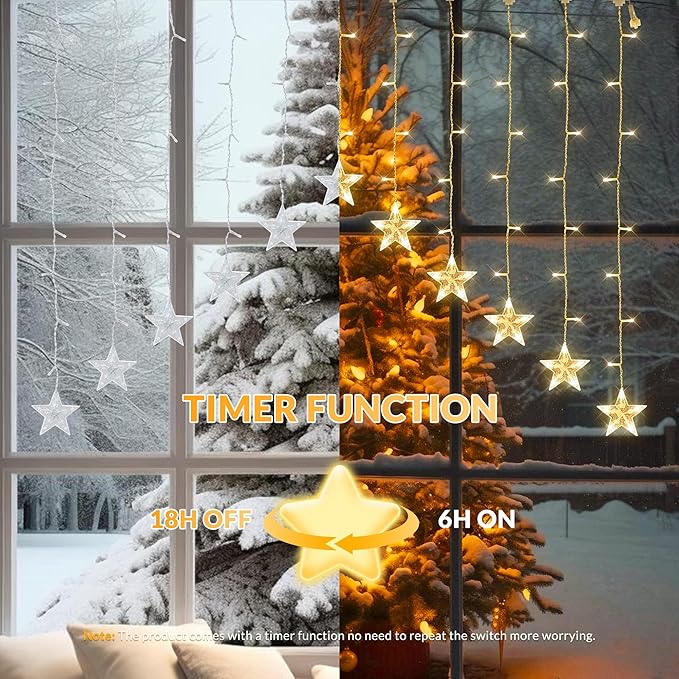 YOUNGAR Stars Icicle Lights, Stars Curtain Lights,11.5ft 118LED Hanging for Home Bedroom Ceiling, Warm White Lights Decor for Wall Indoor, Outdoor, Party, Garden Christmas - Che Cose Belle