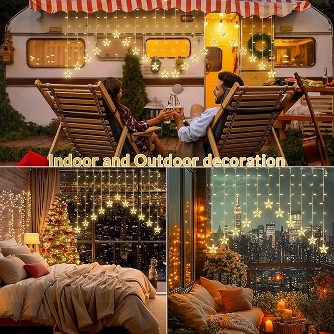 YOUNGAR Stars Icicle Lights, Stars Curtain Lights,11.5ft 118LED Hanging for Home Bedroom Ceiling, Warm White Lights Decor for Wall Indoor, Outdoor, Party, Garden Christmas - Che Cose Belle