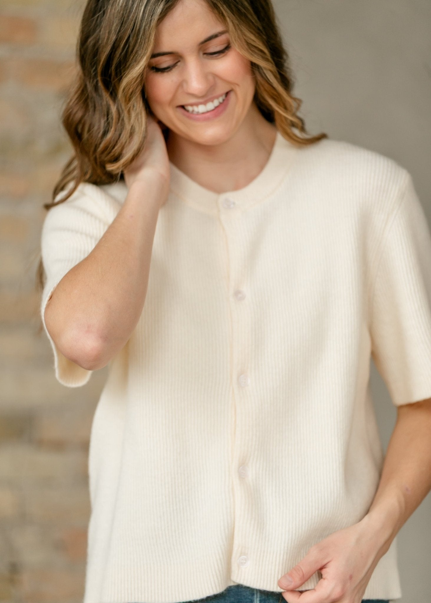 Zadie Ivory Short Sleeve Button Cardigan - Che Cose Belle