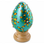 Jeweled Green Flowers Wooden Easter Egg
