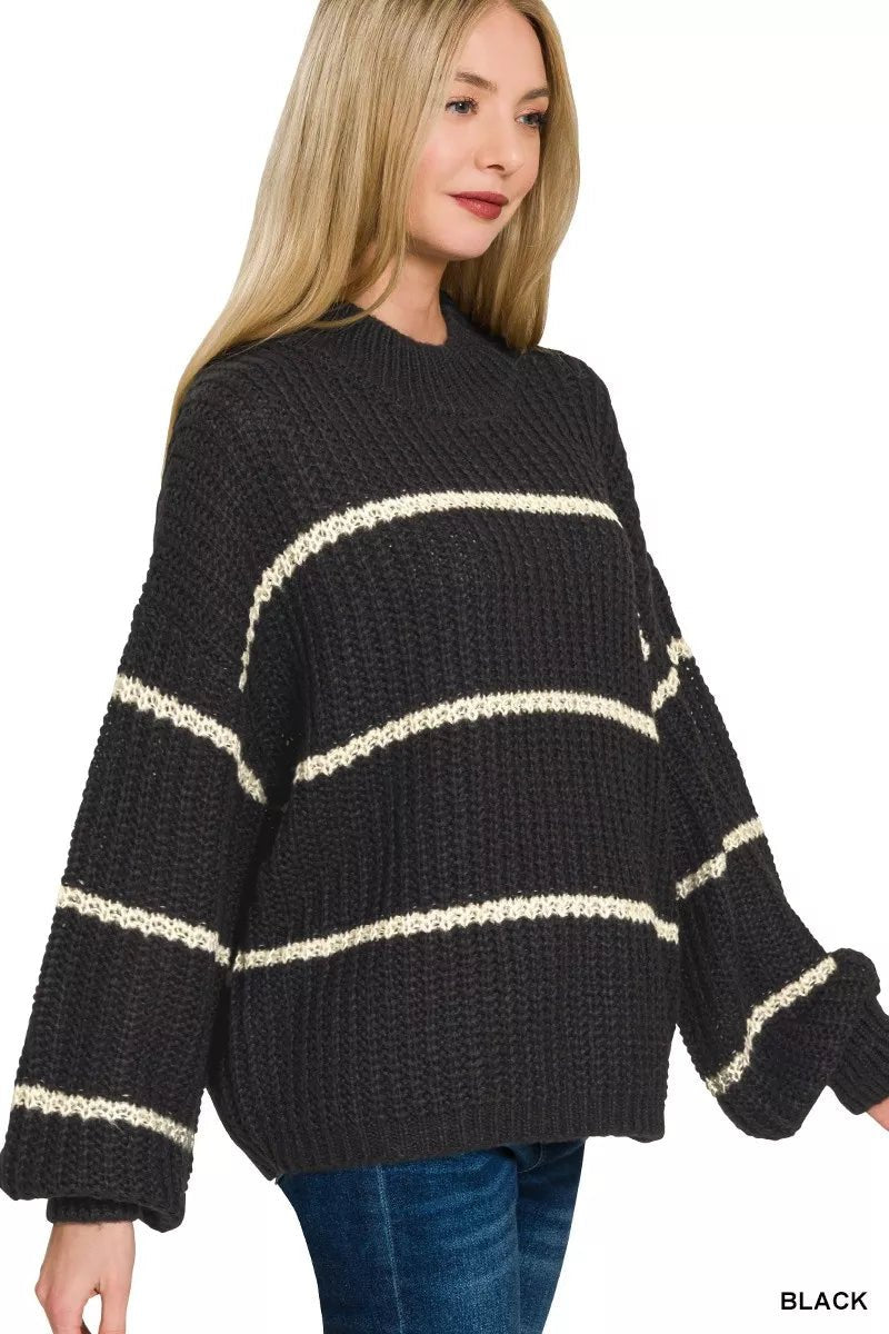 Zenana Oversize Striped Sweater - Che Cose Belle