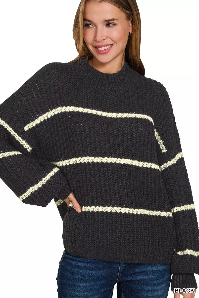 Zenana Oversize Striped Sweater - Che Cose Belle