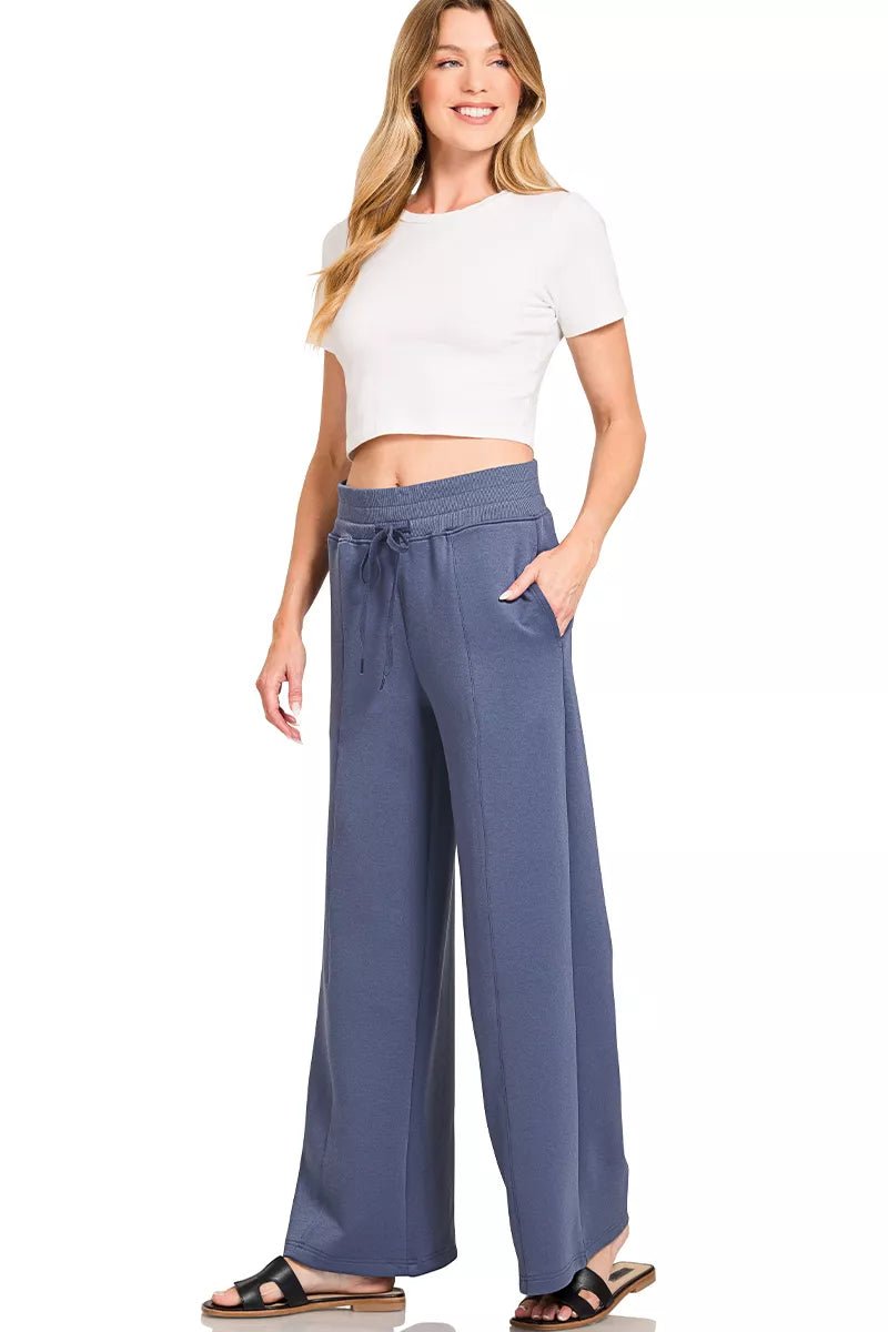 Zenana Scuba Collared Pullover & Center Seam Pants Set - Che Cose Belle