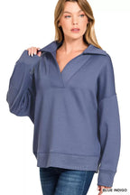 Zenana Scuba Collared Pullover & Center Seam Pants Set - Che Cose Belle