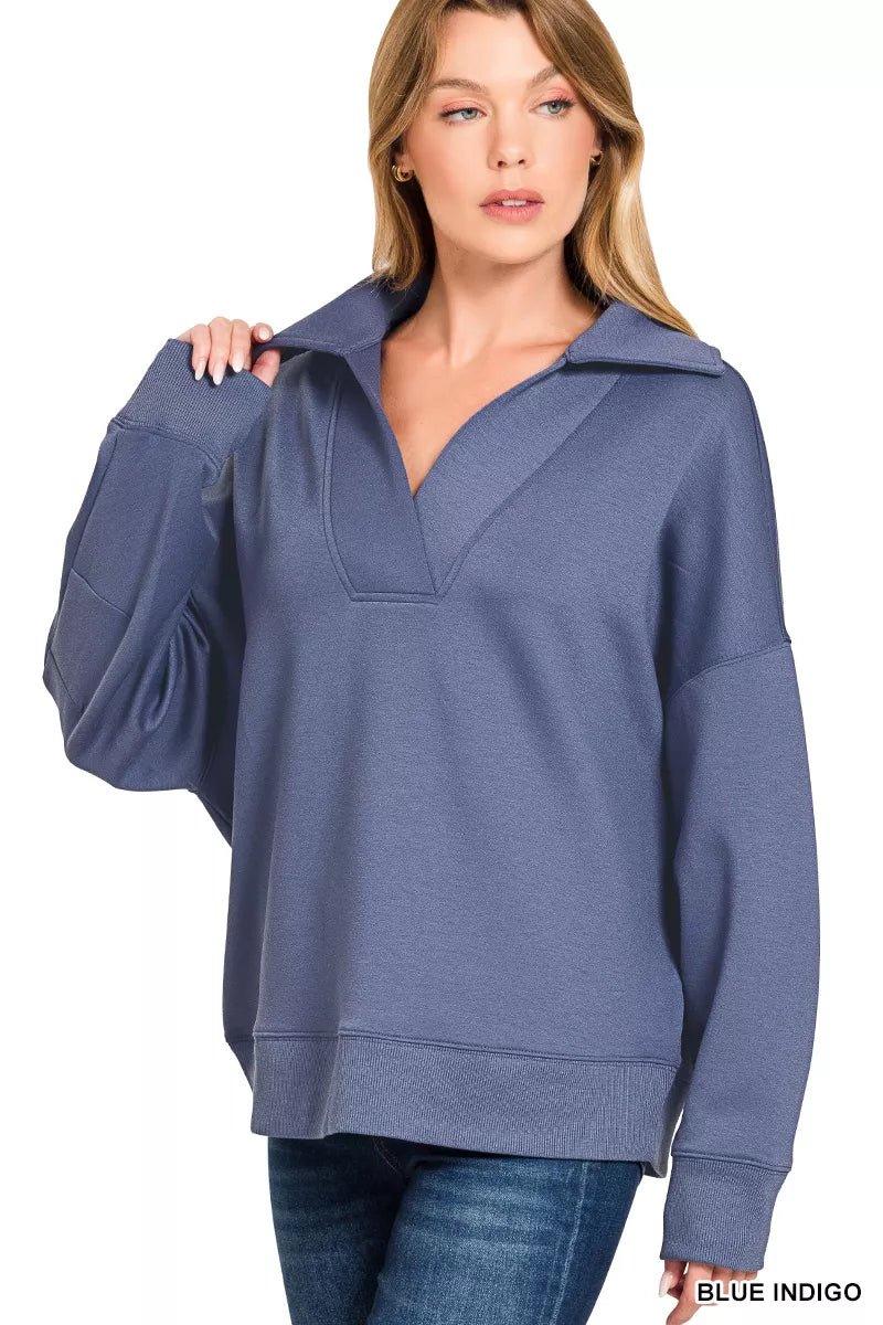 Zenana Scuba Collared Pullover & Center Seam Pants Set - Che Cose Belle