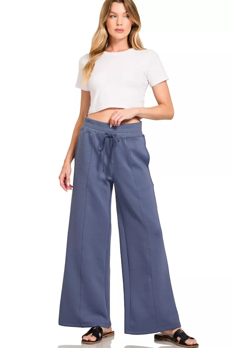 Zenana Scuba Collared Pullover & Center Seam Pants Set - Che Cose Belle