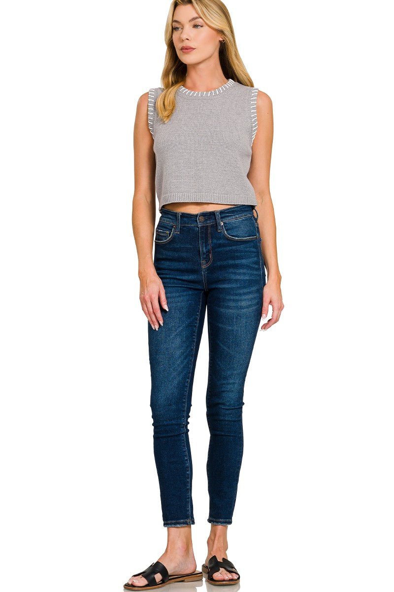 Zenana Stitch Detailed Cropped Sweater Vest - Che Cose Belle